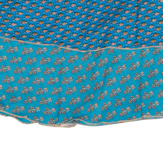 Sushila Vintage Art Silk Saree Magic Wrap Reversible Skirt Beach Dress Floral Blue