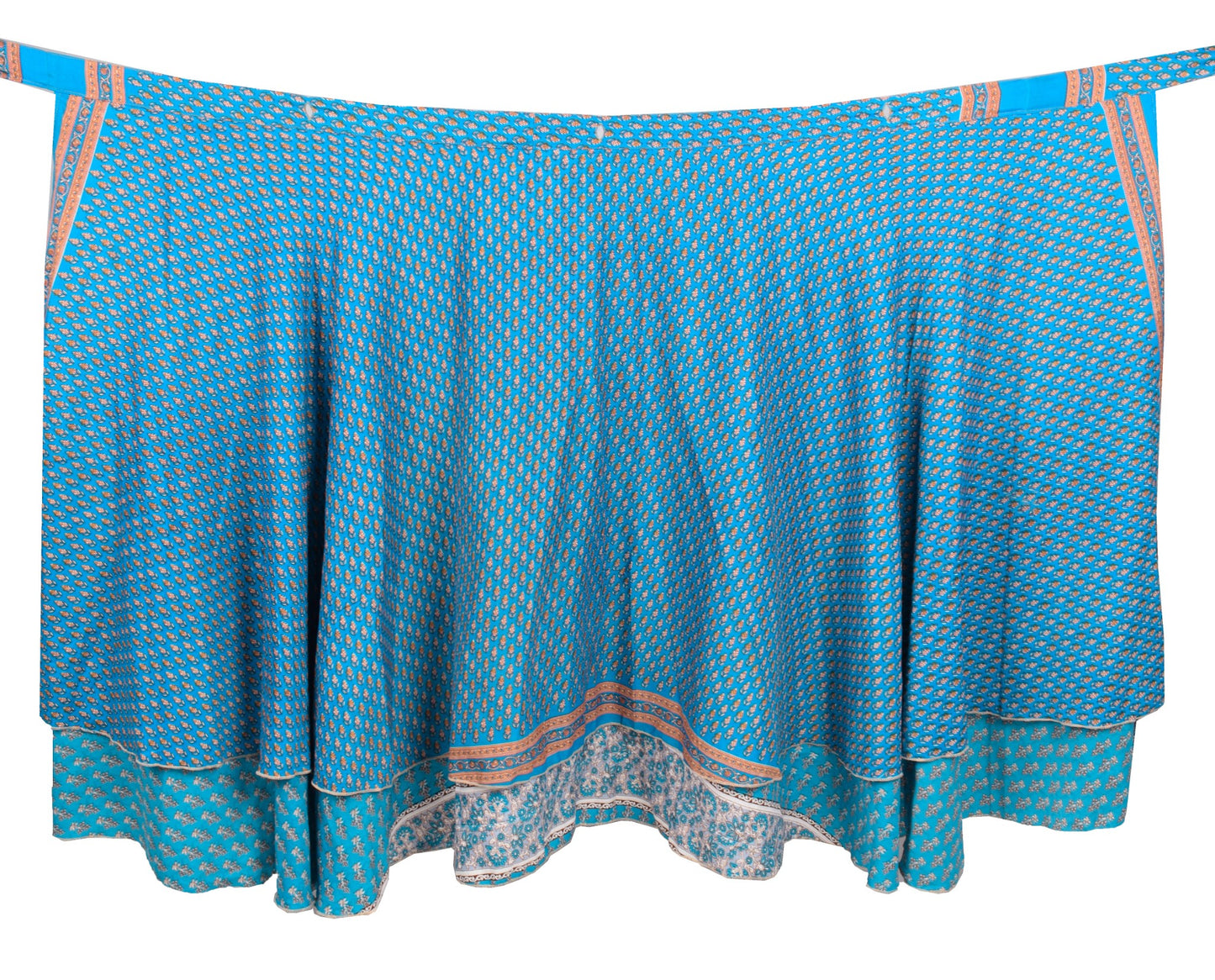 Sushila Vintage Art Silk Saree Magic Wrap Reversible Skirt Beach Dress Floral Blue
