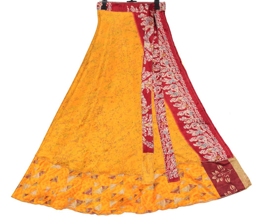 Sushila Vintage Art Silk Saree Magic Wrap Reversible Skirt Yellow Beach Dress