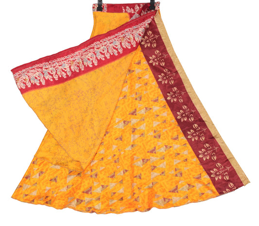 Sushila Vintage Art Silk Saree Magic Wrap Reversible Skirt Yellow Beach Dress