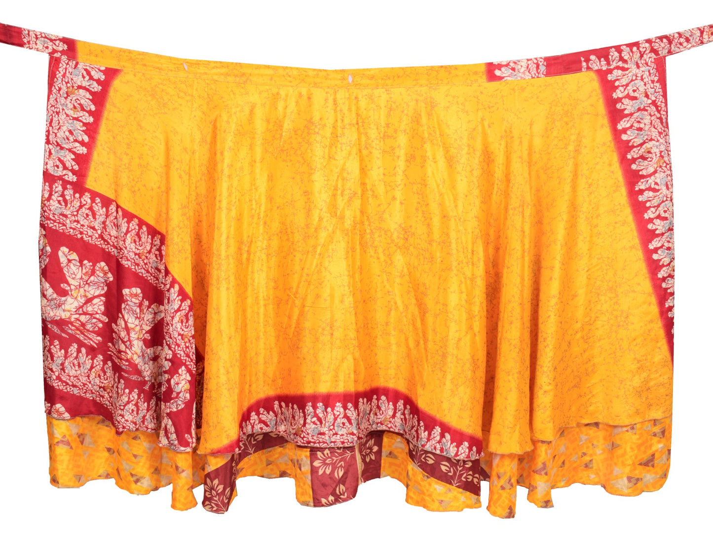 Sushila Vintage Art Silk Saree Magic Wrap Reversible Skirt Yellow Beach Dress