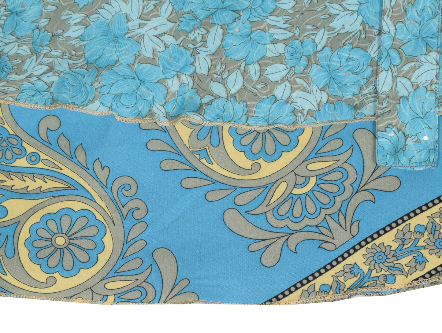 Sushila Vintage Art Silk Saree Magic Wrap Reversible Skirt Beach Dress Aqua Blue