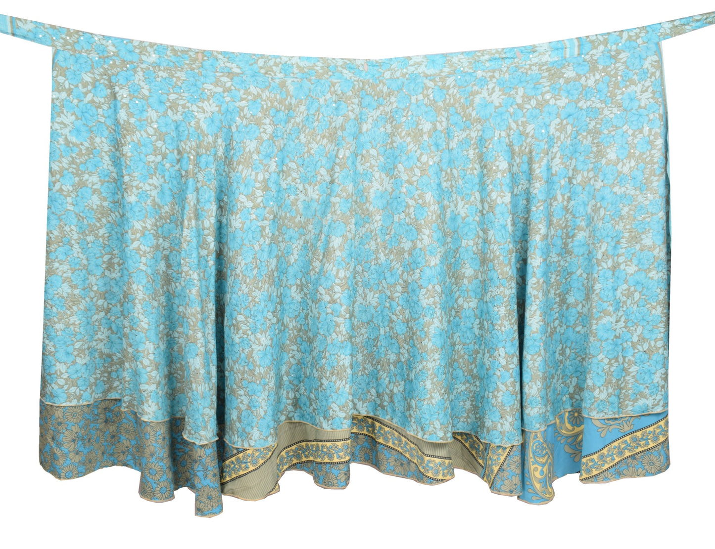 Sushila Vintage Art Silk Saree Magic Wrap Reversible Skirt Beach Dress Aqua Blue