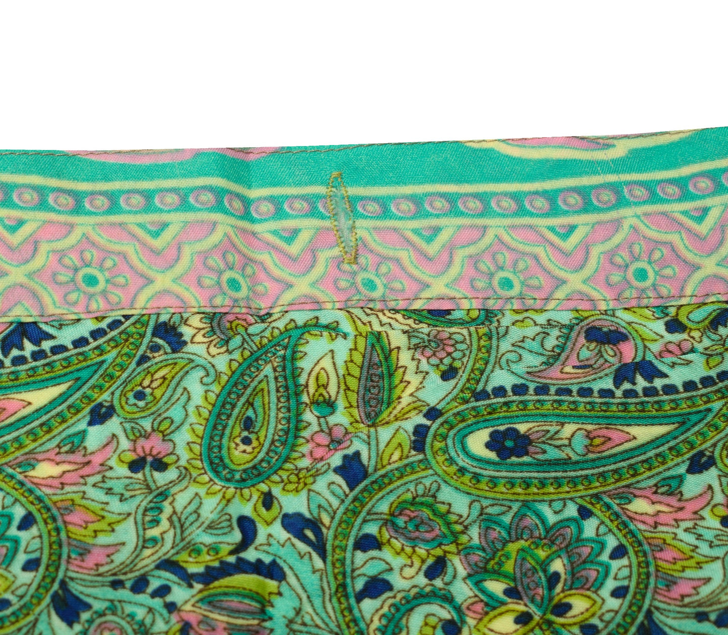 Sushila Vintage Green Floral Magic Wrap Reversible Skirt Art Silk Saree Beach Dress