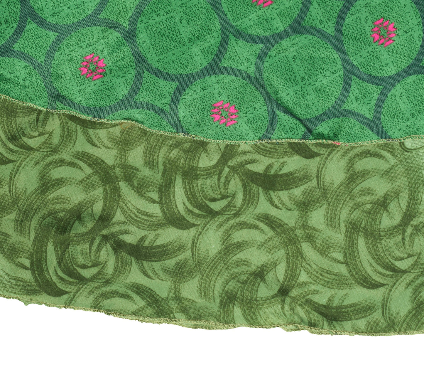Sushila Vintage Art Silk Saree Magic Wrap Reversible Skirt BeachDress Green Boho