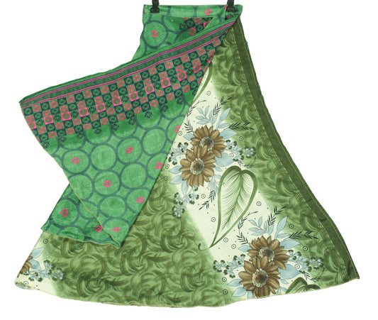 Sushila Vintage Art Silk Saree Magic Wrap Reversible Skirt BeachDress Green Boho