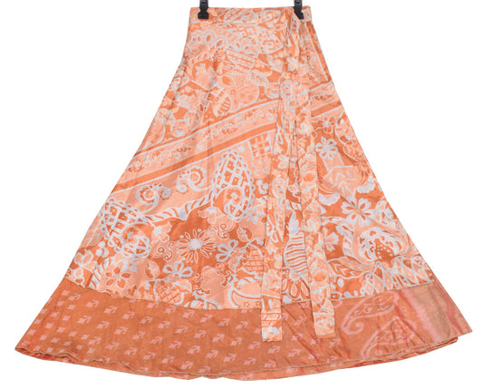 Sushila Vintage Art Silk Saree Magic Wrap Reversible Skirt BeachDress Brown Boho