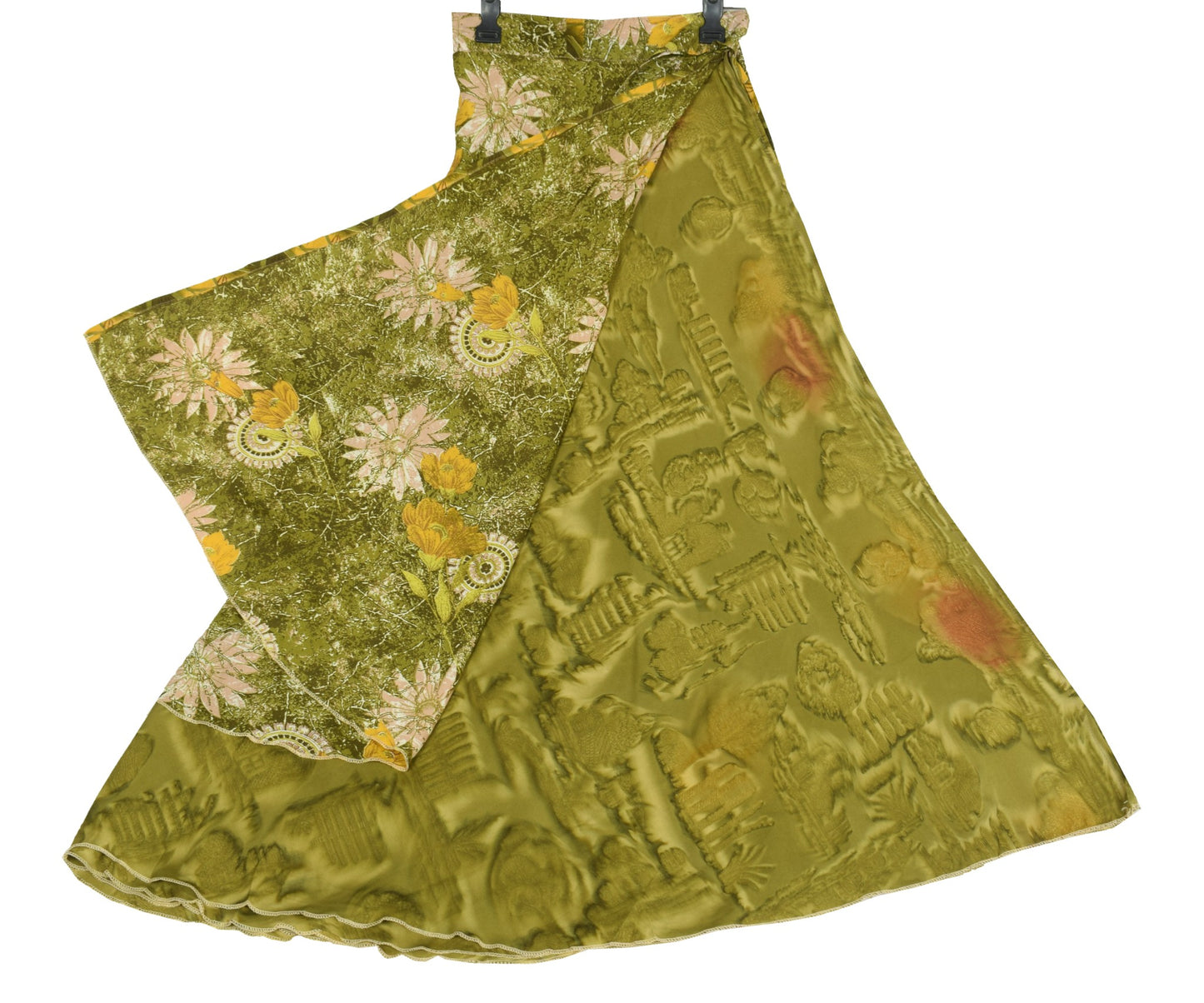 Sushila Vintage Silk Saree Magic Wrap Reversible Skirt Floral Green Beach Dress
