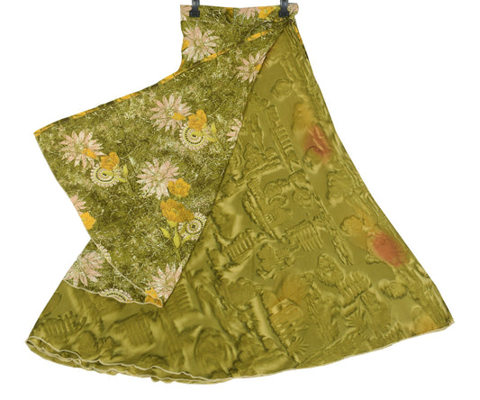 Sushila Vintage Silk Saree Magic Wrap Reversible Skirt Floral Green Beach Dress