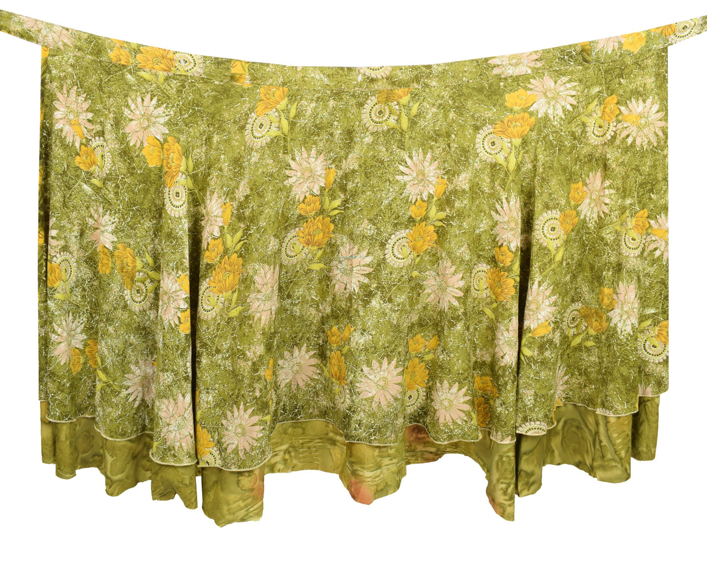 Sushila Vintage Silk Saree Magic Wrap Reversible Skirt Floral Green Beach Dress