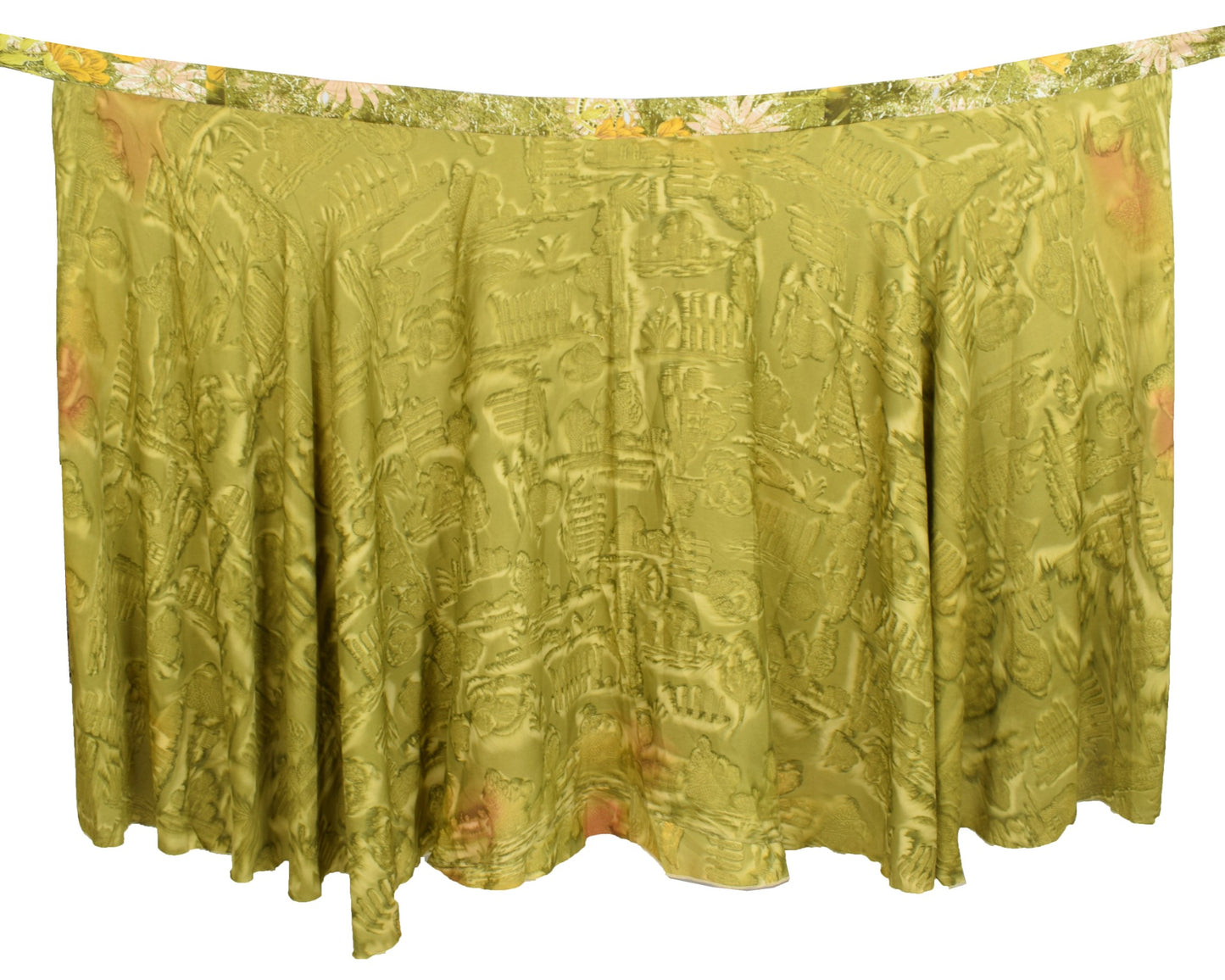 Sushila Vintage Silk Saree Magic Wrap Reversible Skirt Floral Green Beach Dress