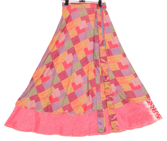 Sushila Vintage Art Silk Saree Magic Wrap Reversible Skirt Floral Beach Dress