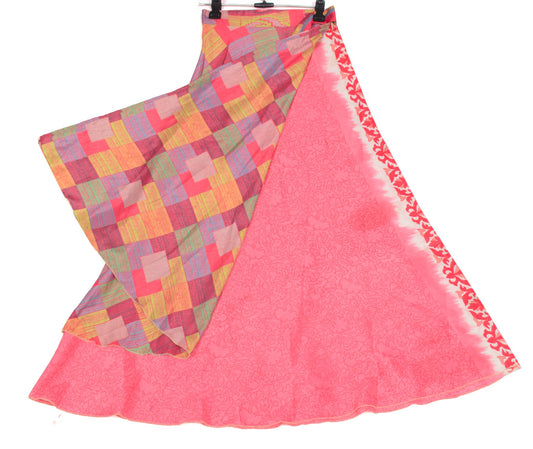 Sushila Vintage Art Silk Saree Magic Wrap Reversible Skirt Floral Beach Dress