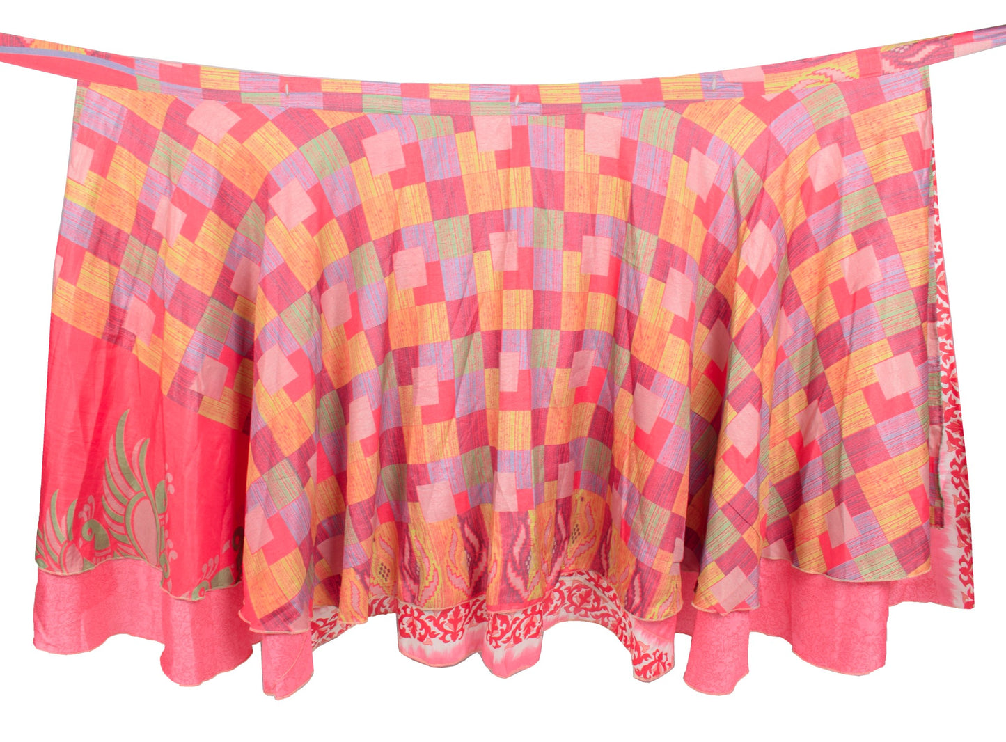 Sushila Vintage Art Silk Saree Magic Wrap Reversible Skirt Floral Beach Dress