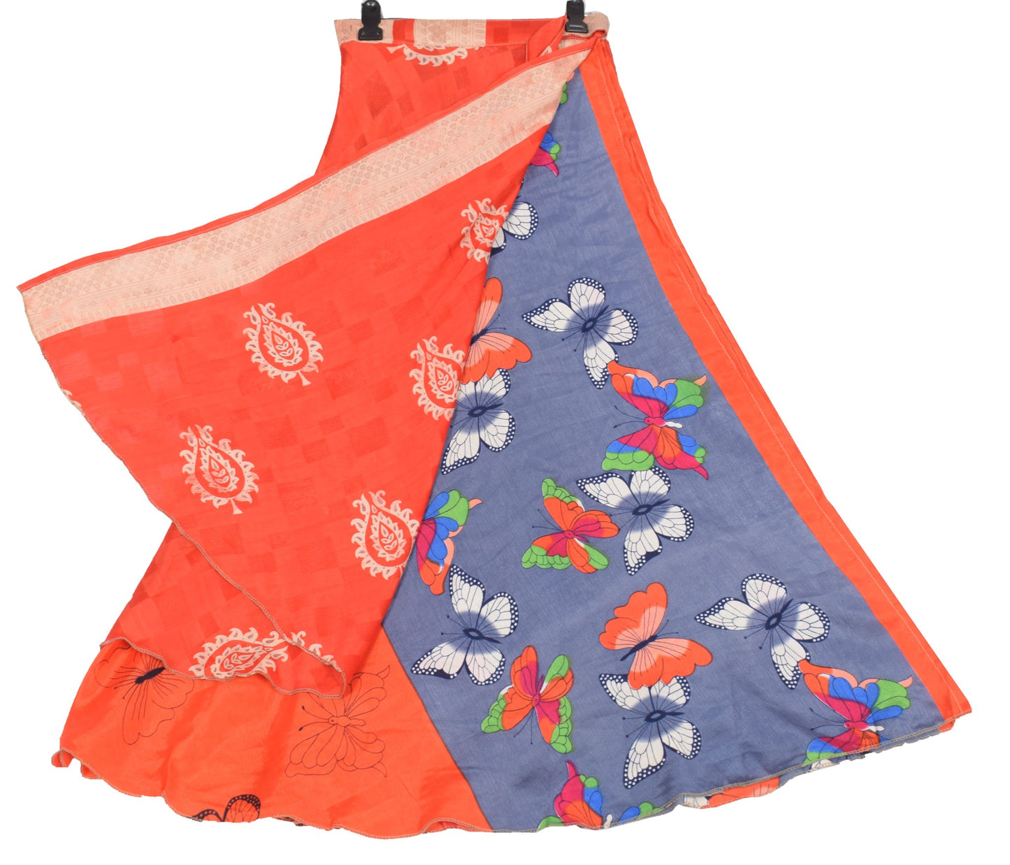 Sushila Vintage Art Silk Saree Magic Wrap Reversible Skirt Beach Dress Orange