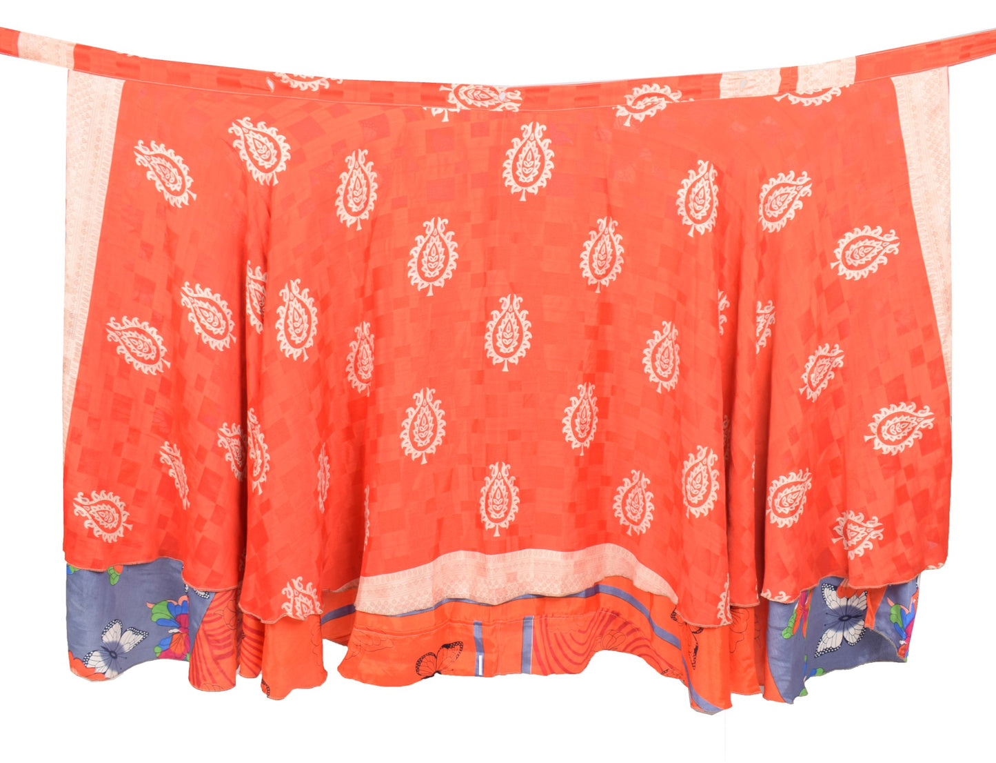 Sushila Vintage Art Silk Saree Magic Wrap Reversible Skirt Beach Dress Orange