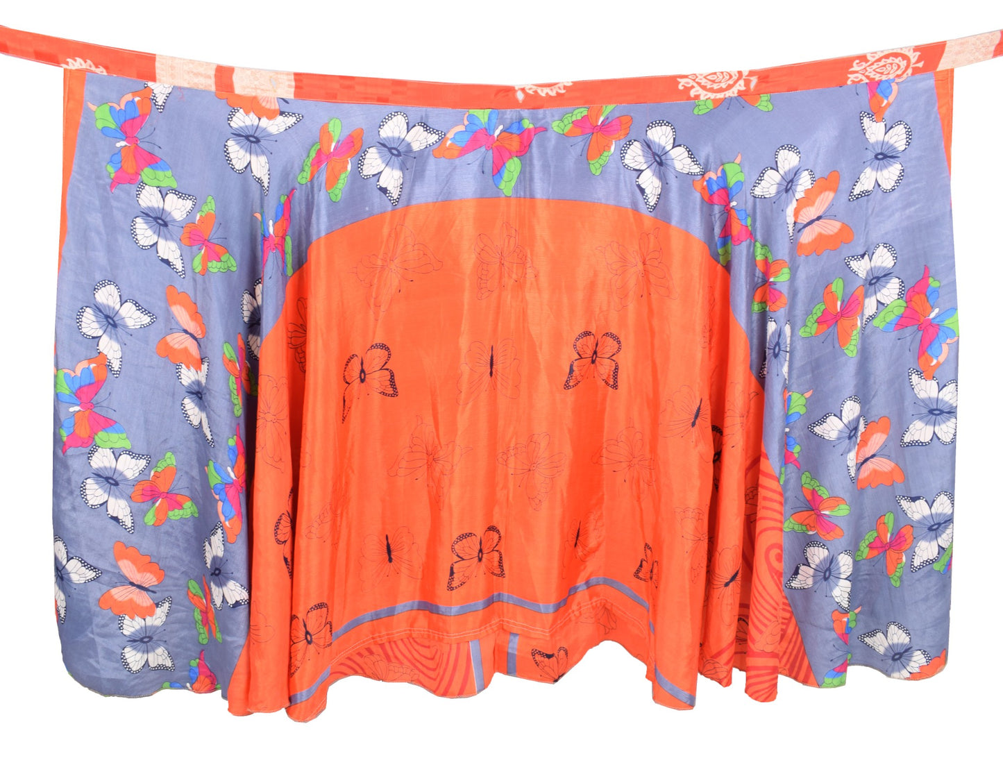 Sushila Vintage Art Silk Saree Magic Wrap Reversible Skirt Beach Dress Orange