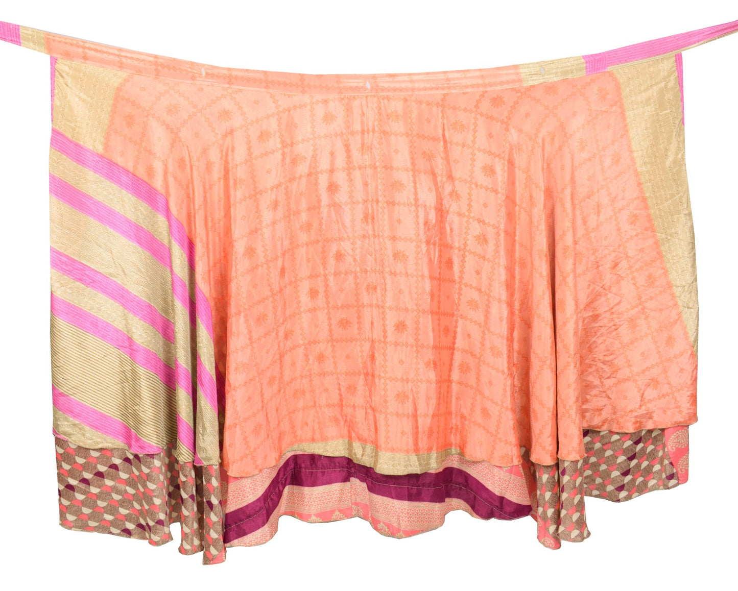Sushila Vintage Art Silk Saree Peach Magic Wrap Reversible Skirt Beach Dress