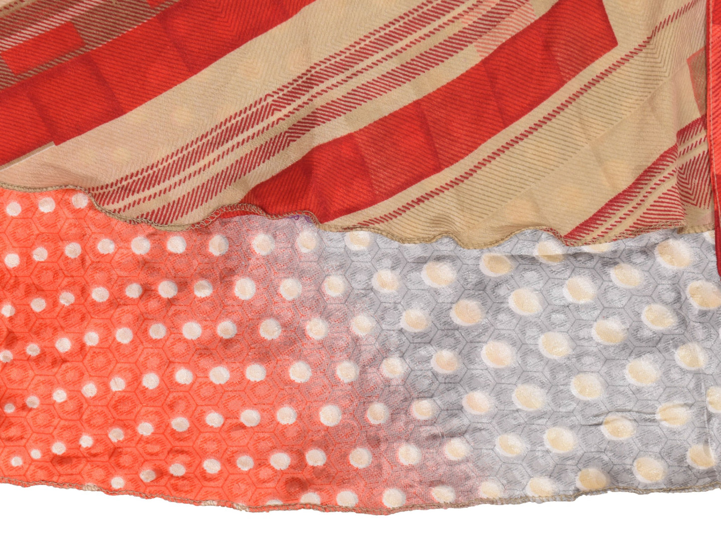 Sushila Vintage Art Silk Saree Magic Wrap Reversible Skirt Red & Gray Beach Dress