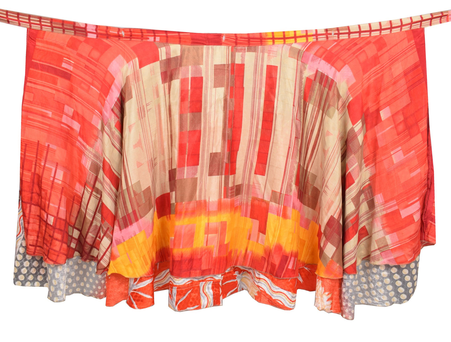 Sushila Vintage Art Silk Saree Magic Wrap Reversible Skirt Red & Gray Beach Dress