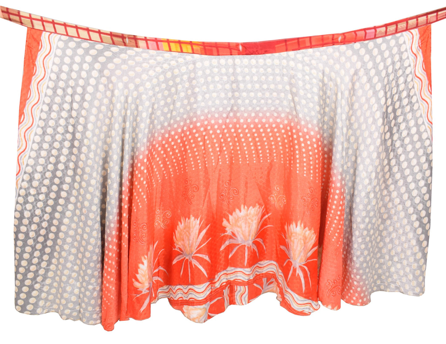 Sushila Vintage Art Silk Saree Magic Wrap Reversible Skirt Red & Gray Beach Dress