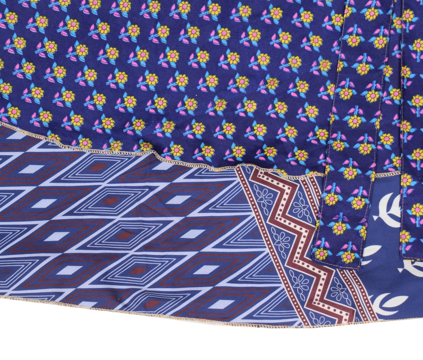 Sushila Vintage Art Silk Saree Magic Wrap Reversible Floral Blue Skirt Beach Dress