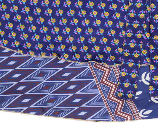 Sushila Vintage Art Silk Saree Magic Wrap Reversible Floral Blue Skirt Beach Dress