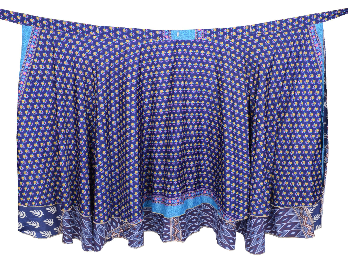 Sushila Vintage Art Silk Saree Magic Wrap Reversible Floral Blue Skirt Beach Dress