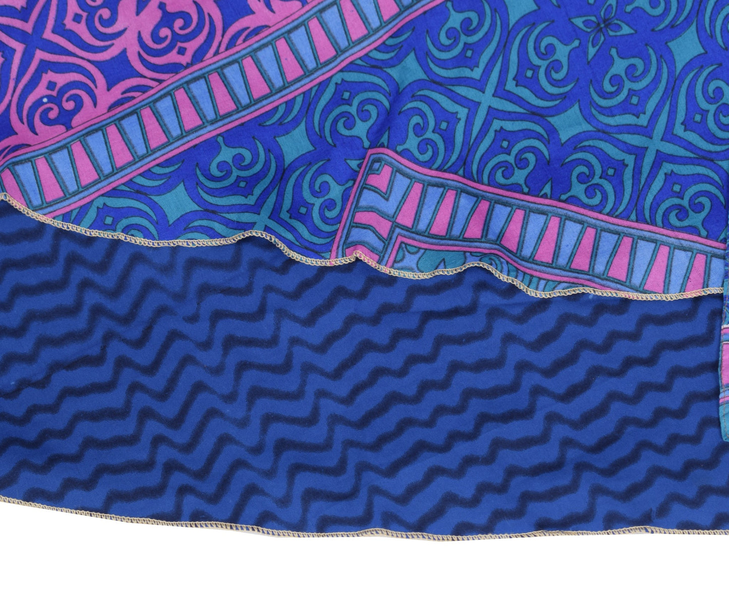 Sushila Vintage Art Silk Saree Magic Wrap Reversible Skirt Beach Dress Blue Boho