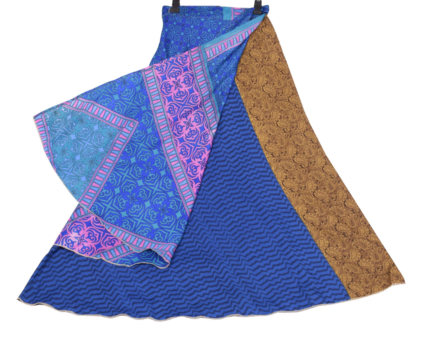 Sushila Vintage Art Silk Saree Magic Wrap Reversible Skirt Beach Dress Blue Boho