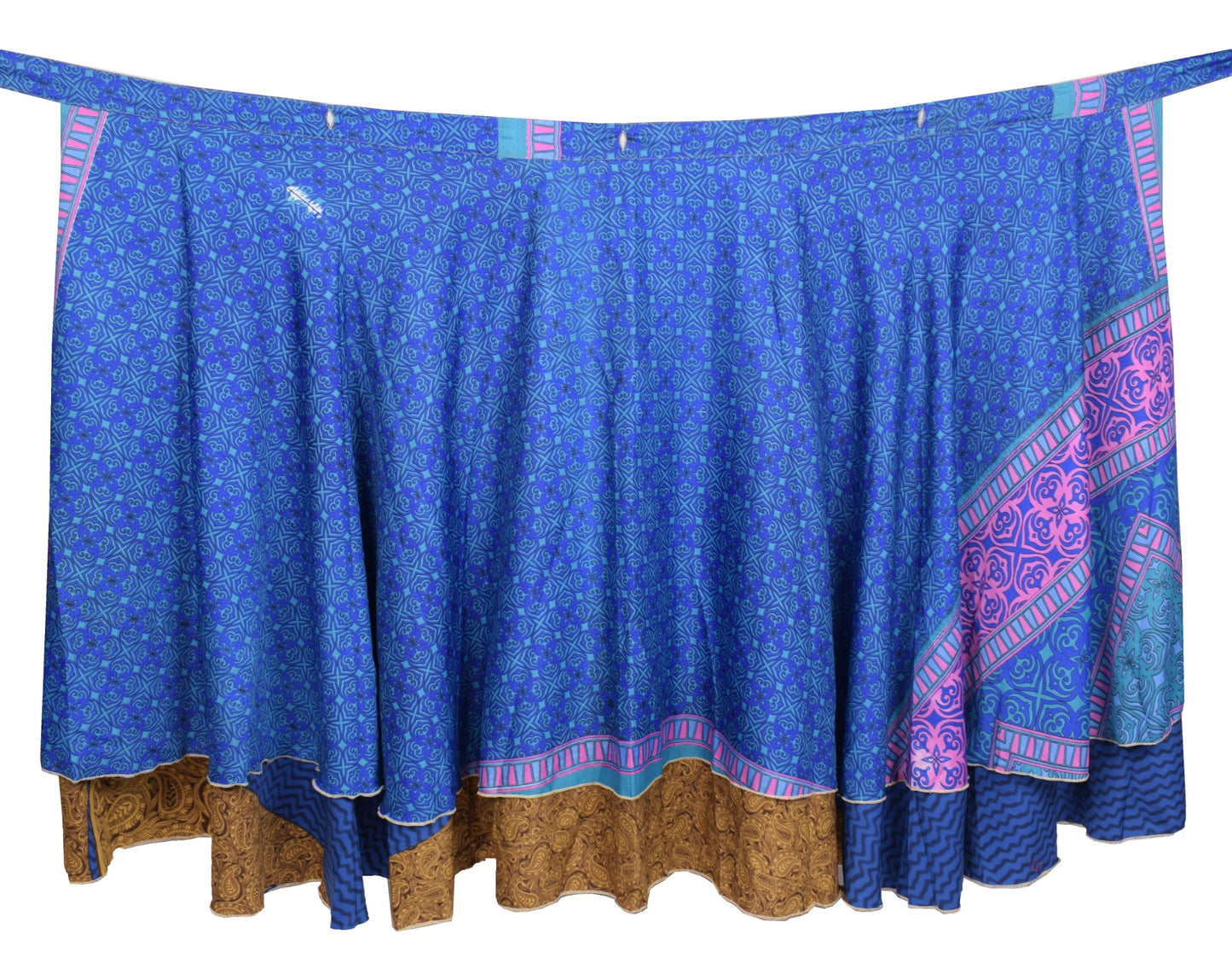 Sushila Vintage Art Silk Saree Magic Wrap Reversible Skirt Beach Dress Blue Boho