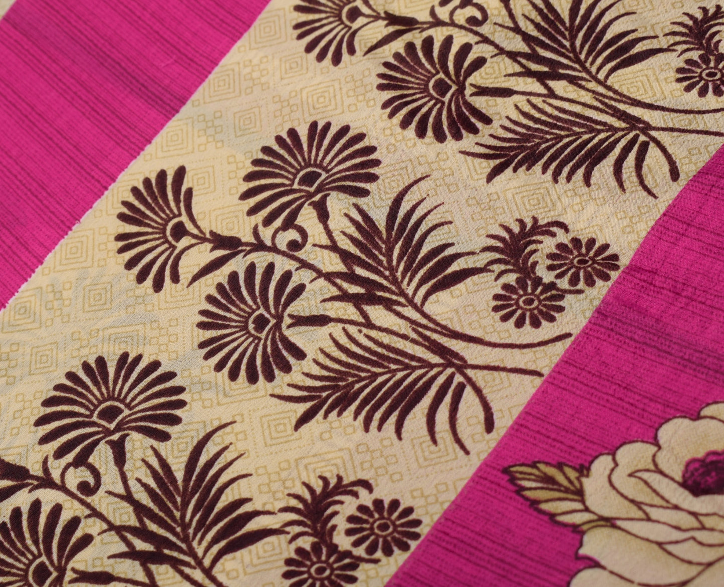Sushila Vintage Art Silk Saree Magic Wrap Reversible Skirt Magenta Cream Beach Dress