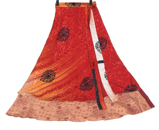 Sushila Vintage Art Silk Saree Magic Wrap Reversible Skirt Beach Dress Maroon