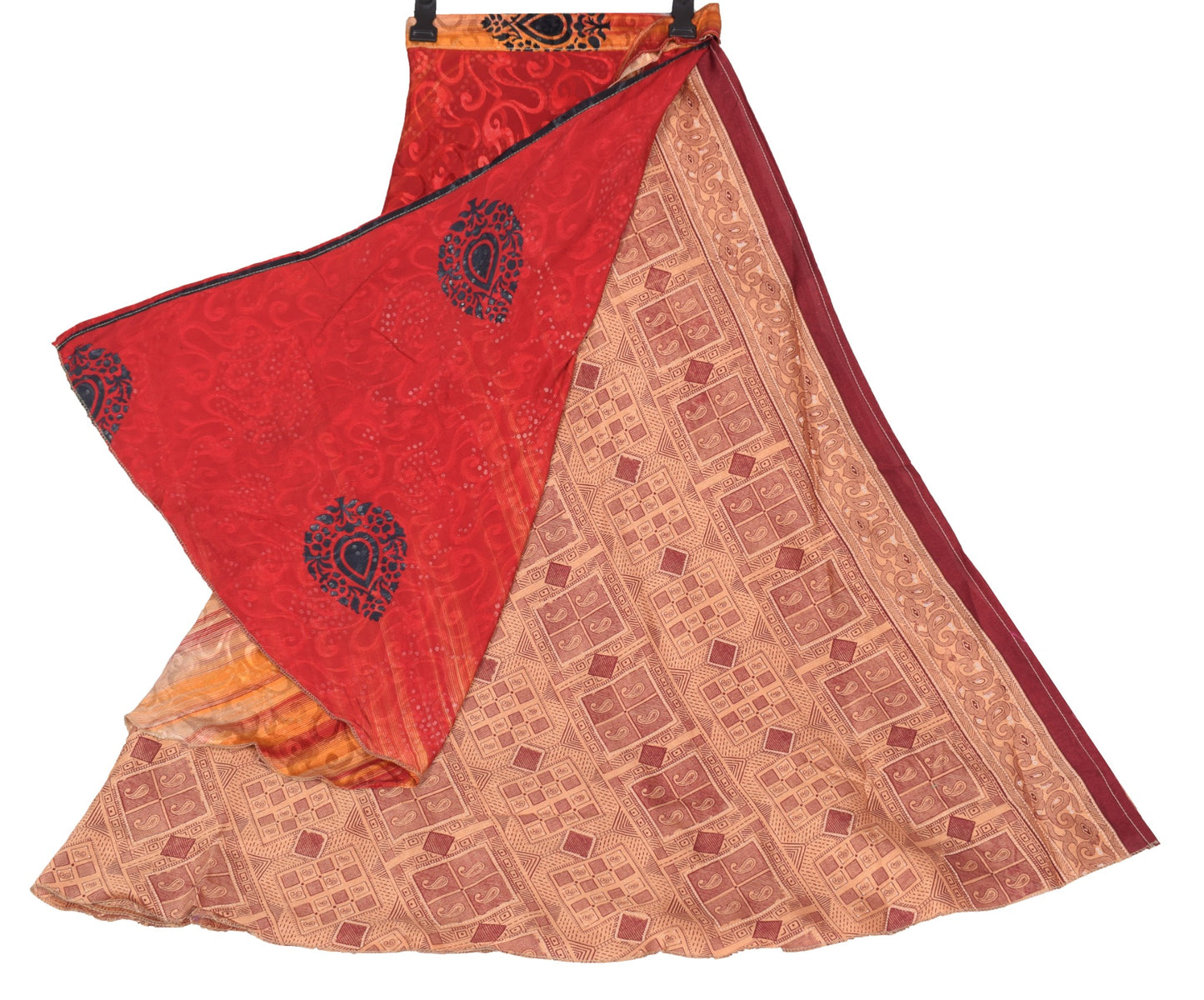 Sushila Vintage Art Silk Saree Magic Wrap Reversible Skirt Beach Dress Maroon
