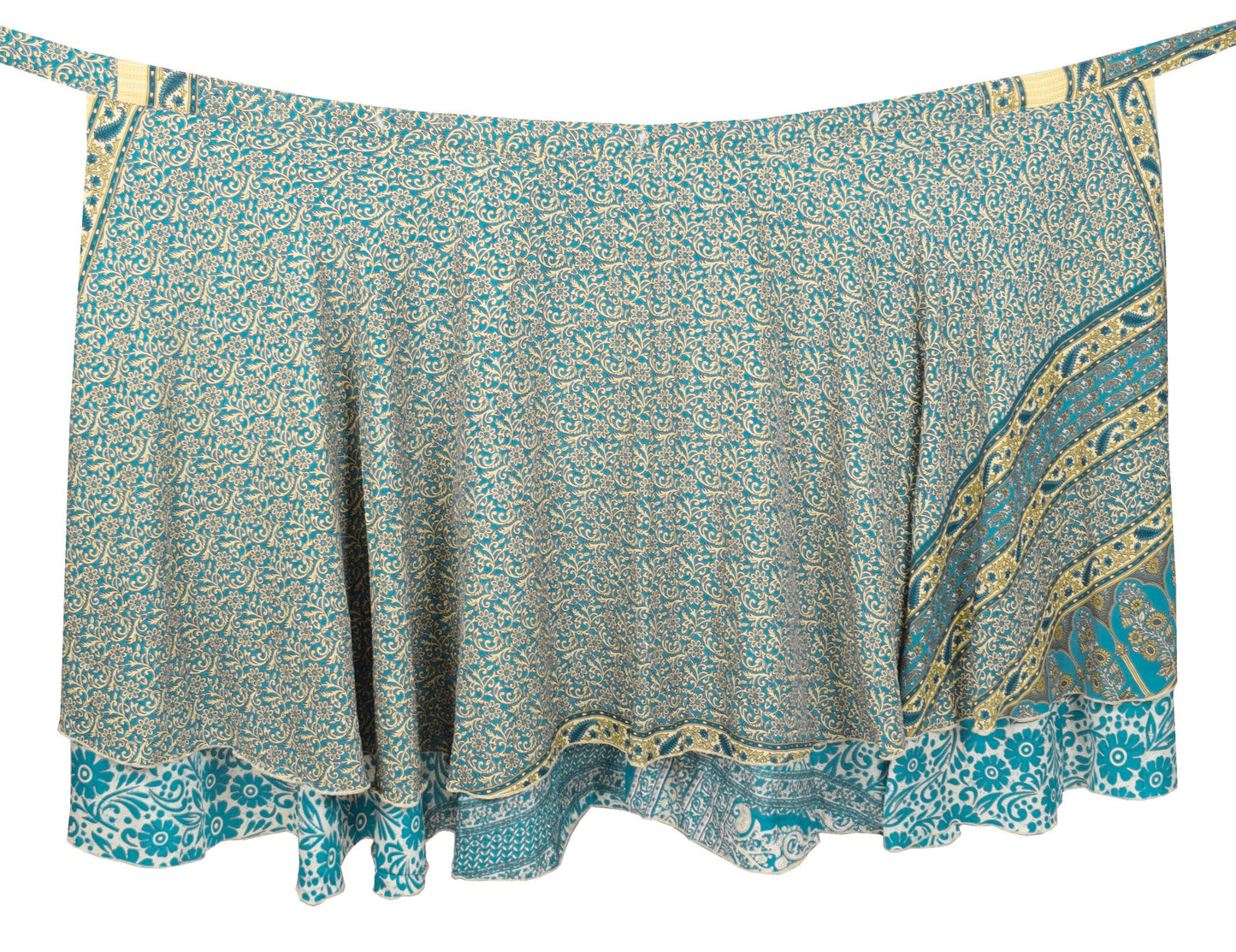Sushila Vintage Art Silk Saree Magic Wrap Reversible Skirt Teal Blue BeachDress