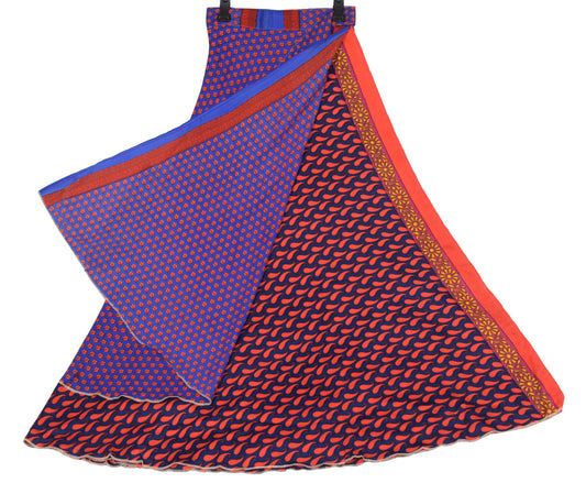 Sushila Vintage Red Blue Saree Magic Wrap Reversible Skirt Beach Art Silk Dress Boho