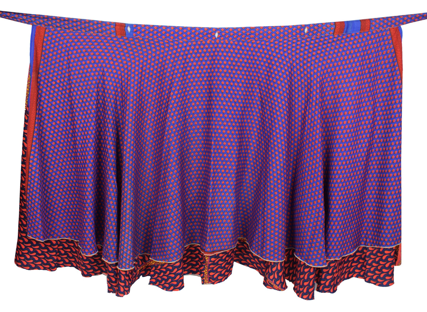 Sushila Vintage Red Blue Saree Magic Wrap Reversible Skirt Beach Art Silk Dress Boho