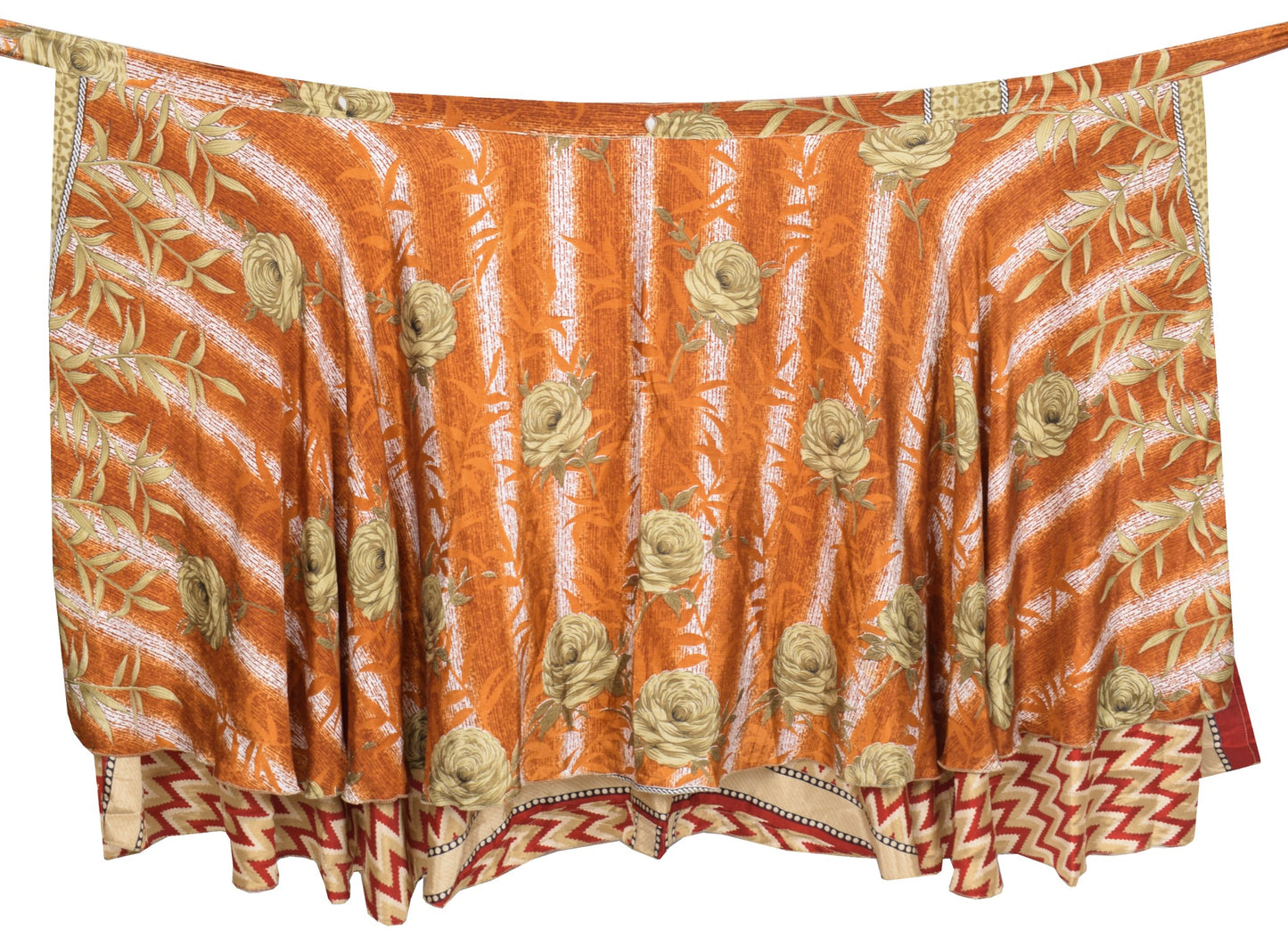 Sushila Vintage Art Silk Saree Magic Wrap Reversible Skirt Red Brown BeachDress