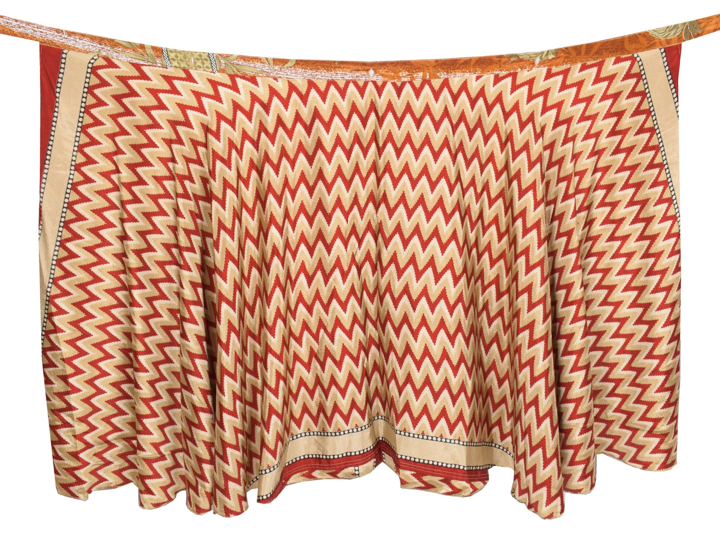 Sushila Vintage Art Silk Saree Magic Wrap Reversible Skirt Red Brown BeachDress