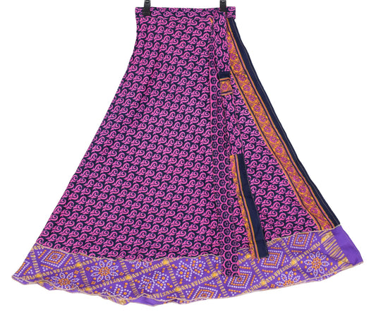 Sushila Vintage Art Silk Saree Magic Wrap Reversible Skirt Bandhani Beach Dress