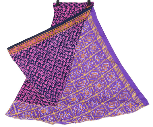 Sushila Vintage Art Silk Saree Magic Wrap Reversible Skirt Bandhani Beach Dress