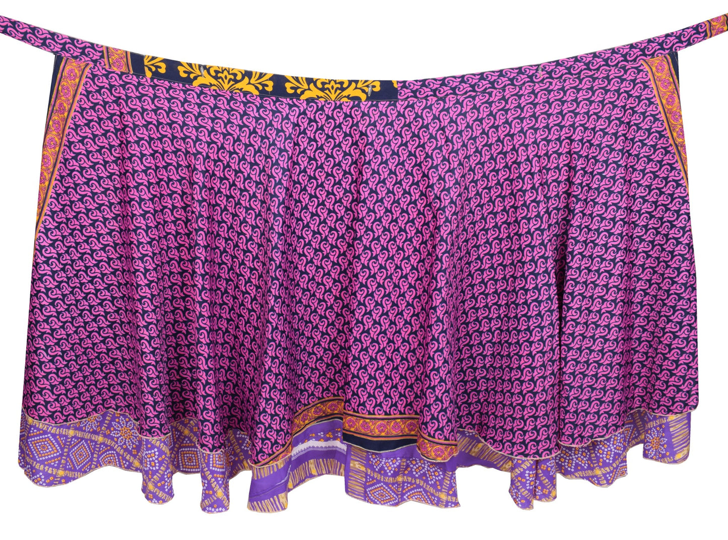 Sushila Vintage Art Silk Saree Magic Wrap Reversible Skirt Bandhani Beach Dress