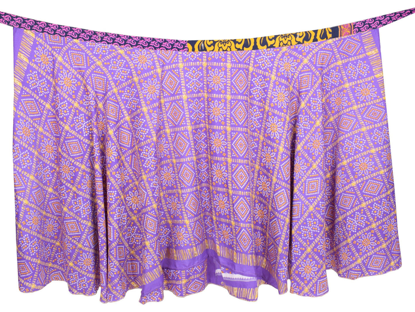 Sushila Vintage Art Silk Saree Magic Wrap Reversible Skirt Bandhani Beach Dress