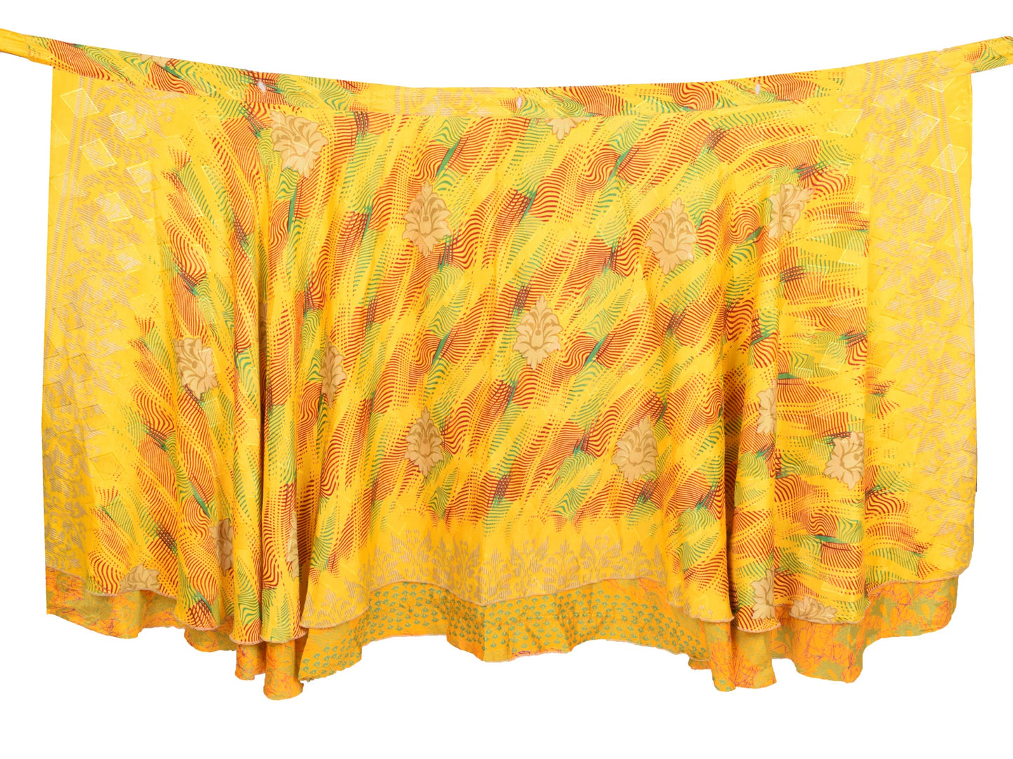 Sushila Vintage Yellow Saree Magic Wrap Reversible Skirt Art Silk Beach Dress