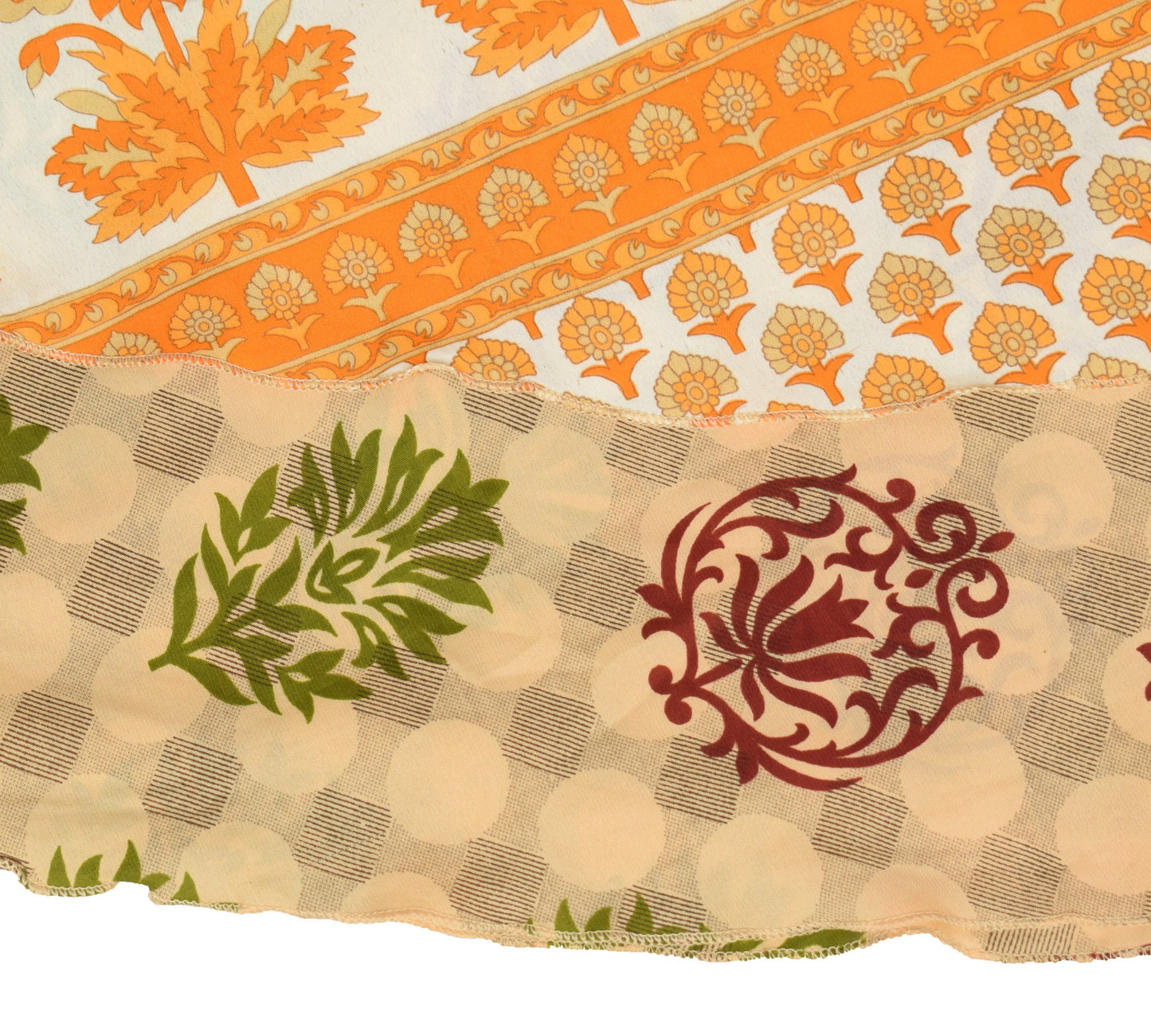 Sushila Vintage Cream Saree Magic Wrap Reversible Skirt Floral Art Silk Beach Dress