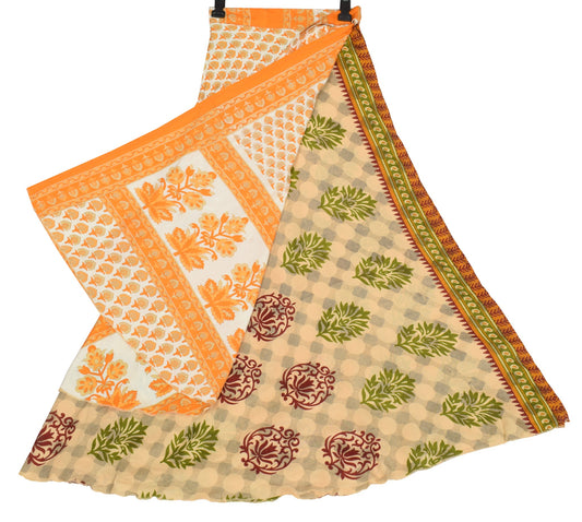 Sushila Vintage Cream Saree Magic Wrap Reversible Skirt Floral Art Silk Beach Dress