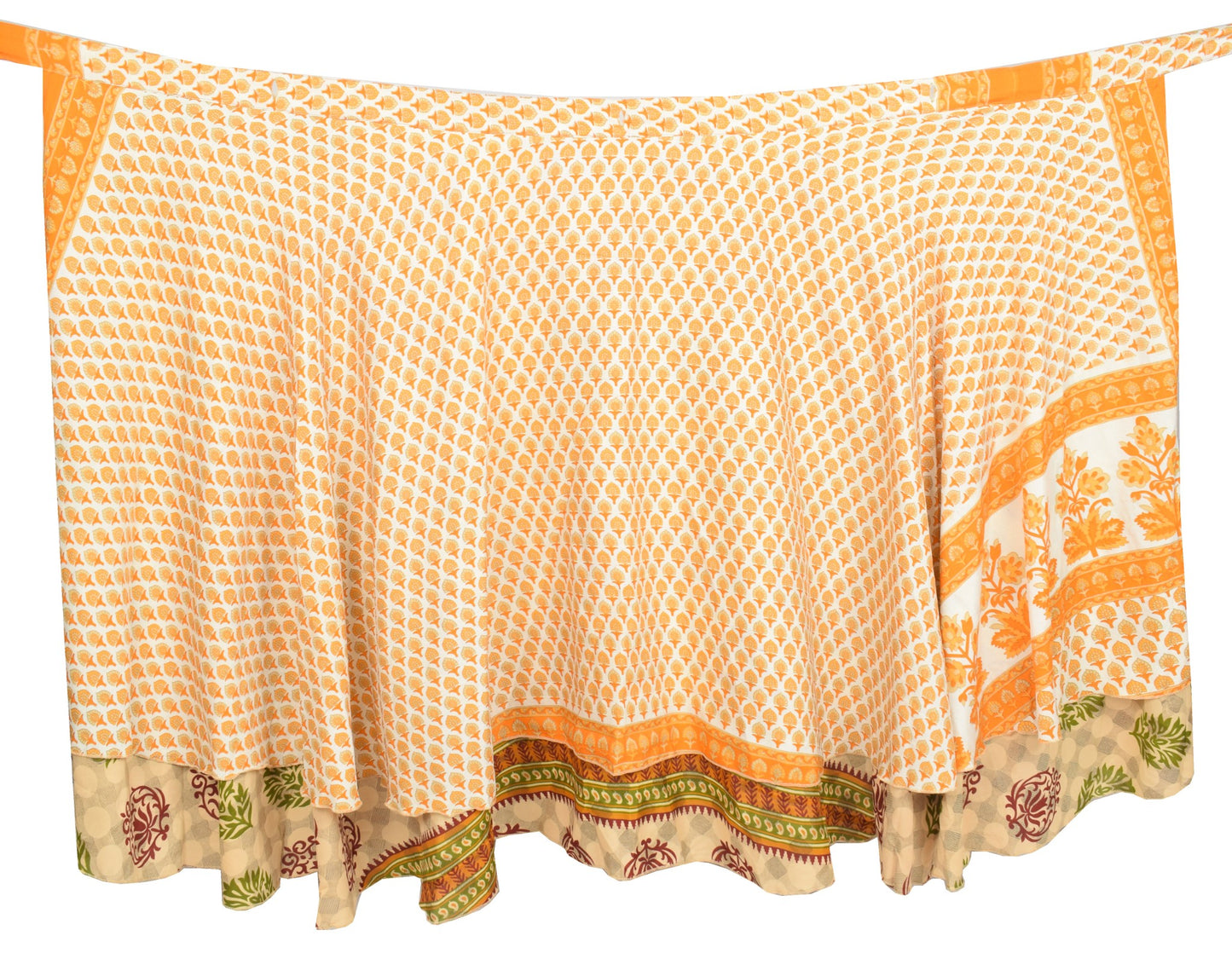Sushila Vintage Cream Saree Magic Wrap Reversible Skirt Floral Art Silk Beach Dress