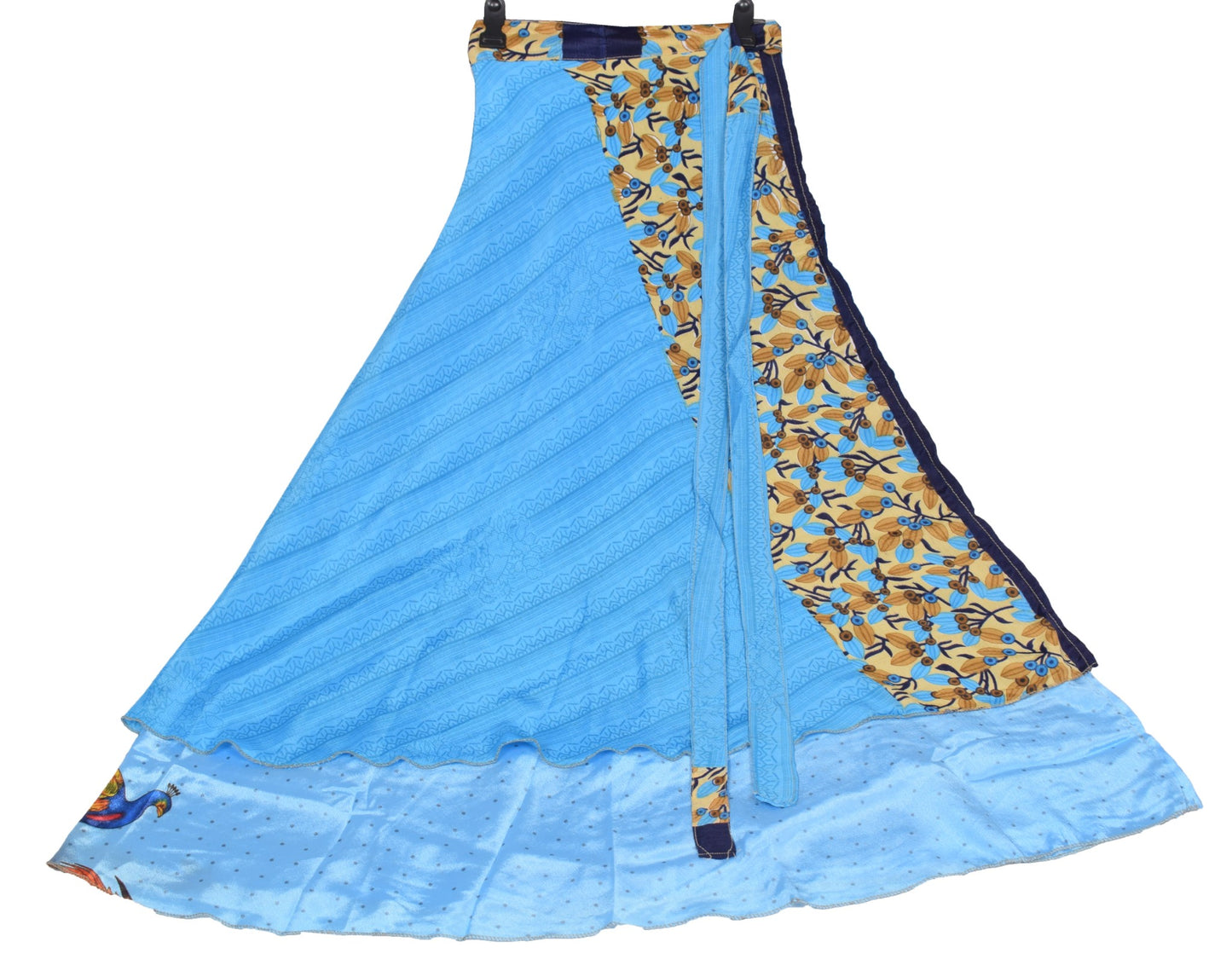 Sushila Vintage Art Silk Saree Magic Wrap Reversible Skirt Sky Blue Beach Dress