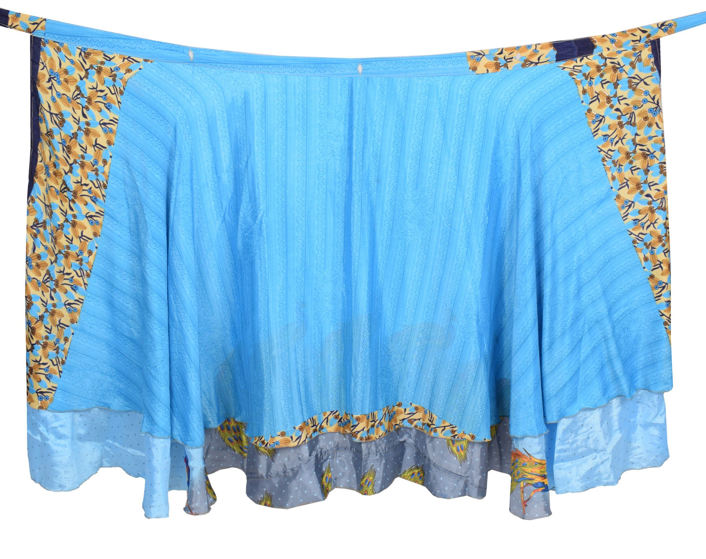 Sushila Vintage Art Silk Saree Magic Wrap Reversible Skirt Sky Blue Beach Dress