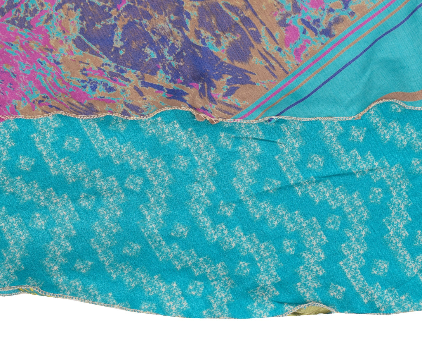 Sushila Vintage Turq- Blue Saree Magic Wrap Reversible Skirt Art Silk Beach Dress